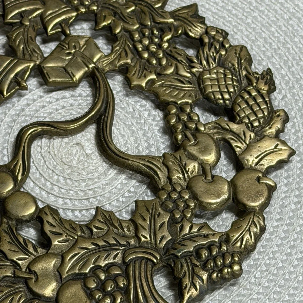 Vintage Brass Footed Christmas Themed Trivet Made‎ in Taiwan- Republic of China